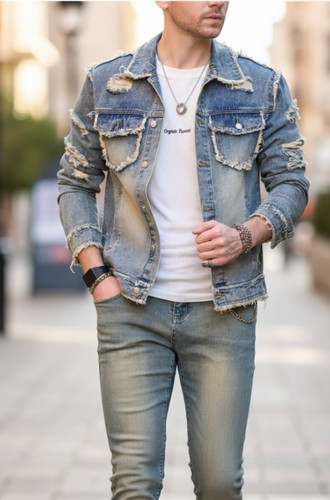 Vintage ripped denim jacket - vintage,